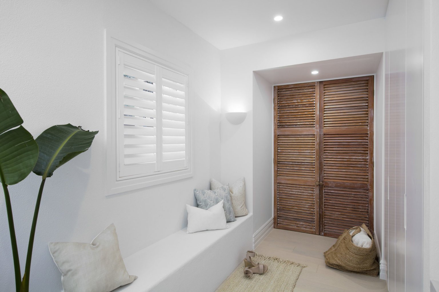 Three classic shades of white, stylish valances, distinctive frames and three unique louvre sizes installed by Katandra Interiors Busselton.